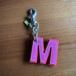 Coach Vintage Leather Initial M Charm Two Sided Keychain Key FOB - Pink & Black